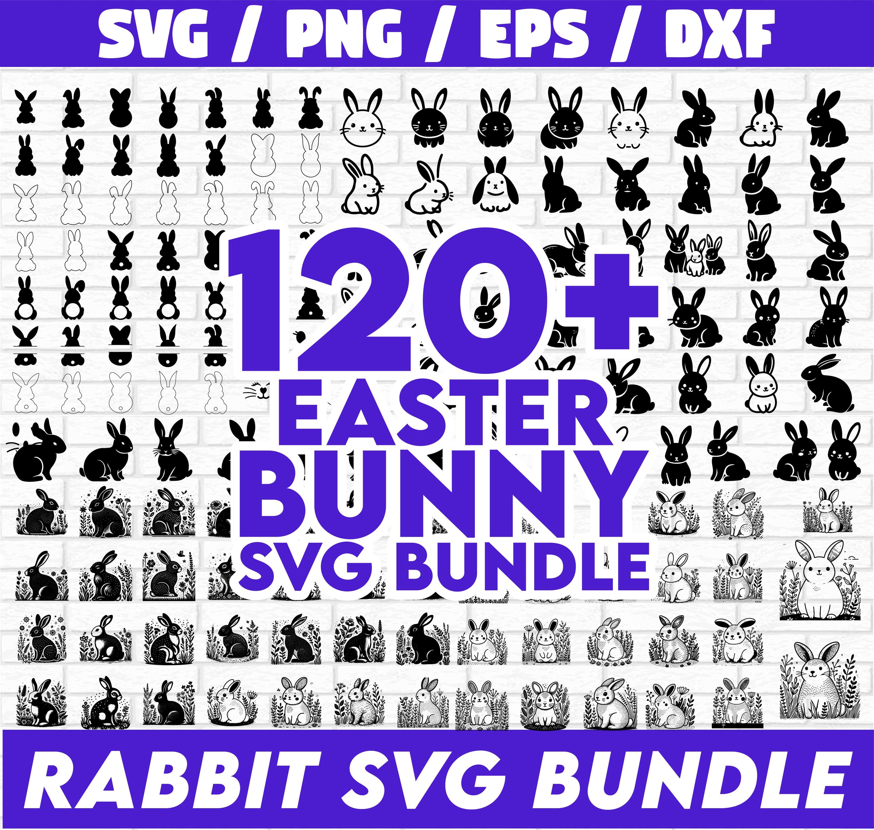 Rabbit SVG Bundle, Bunny Outline SVG Bundle, Bunny Silhouette Shape Set ...