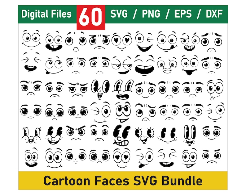 Cartoon Emotion Faces SVG Bundle, Emoji Clipart, Funny Face Svg ...