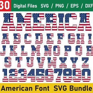 Lettere e numeri della bandiera degli Stati Uniti in formato SVG, carattere della bandiera americana in formato SVG, alfabeto della bandiera in formato SVG, alfabeto patriottico universitario in formato SVG, alfabeto americano, carattere americano