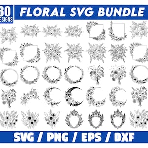 Floral Svg Bundle, Floral Png, Floral Wreath Svg, Flower bouquet Svg, Floral Split Monogram Floral border Svg, Flower Svg Bundle, Flower SVG
