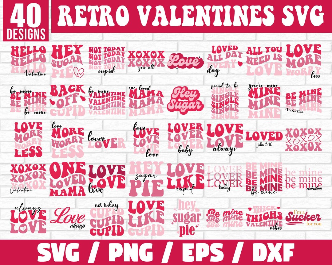 Retro Valentines SVG Bundle, Cute Valentines Svg, Heart Shirt Svg, Love ...
