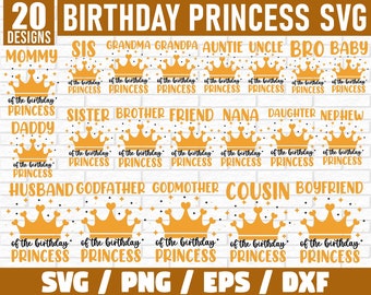 Birthday Princess Svg Bundle, Birthday Princess Svg, Mom of the Birthday Princess, Dad of the Birthday Princess, Girls Birthday SVG