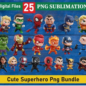 Superhero Clipart Bundle, Cute Superhero png, Cartoon Heroes for Kids Party, Superhero PNG, Superheroes Cute Cartoon,Most famous superheroes