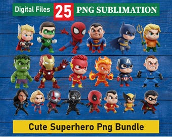 Superheld Clipart Bundle, niedlicher Superheld png, Cartoon Helden für Kinderparty, Superheld PNG, Superhelden Niedlicher Cartoon, die berühmtesten Superhelden