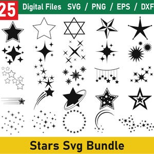 Star Svg Bundle, Sparkling Stars Svg Dxf Png Eps, Star Cut Files, Star Icons, Celestial Cricut, Clipart, Star Silhouette, Star Plotter file