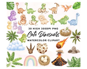Cute Baby Dinosaur Clipart PNG, Dinosaur Nursery, Green Dinosaur, Blue Dino PNG, Watercolor Baby Dino Clip Art Bundle, Cute Dinosaurs Png