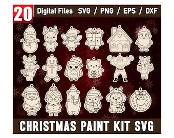 クリスマスペイントキットSVGバンドル、DIYファイルクリスマスセット、レーザーカットファイル、クリスマス木製看板、子供向けクリスマスぬり絵、かわいいクリスマスSVG