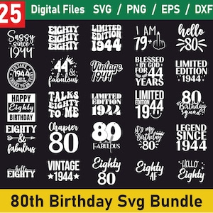 80er Geburtstag SVG Bundle, hallo achtzig svg, 80 und fabelhafte SVG, Vintage 1944 svg, 80 und fabelhafte SVG, 80er Geburtstags-Shirt