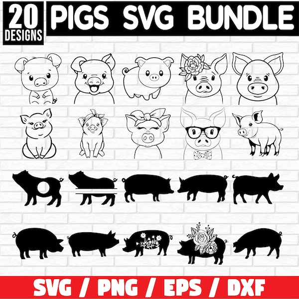 Pig SVG Bundle, Pig Face SVG, Pig Cut file, Animal Face, Cute Pig Svg, Pig Svg, Animal Svg file, Animal Face, Farm Animal Svg