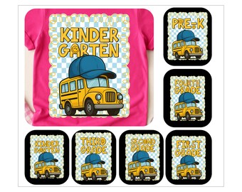 Back To School Bundle For Boys Bundle PNG, School Boy PNG, School Bus For Boy, Pre-K Kindergarten 1st/2nd 3rd Grade Checkered Png