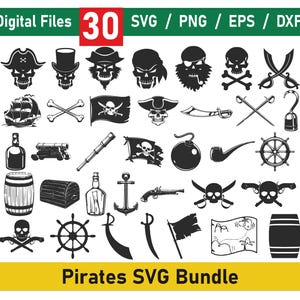 Pirate SVG Bundle, Pirate Bundle Png, Pirate Clipart, Pirate Cut Files For Cricut , Pirate Vector, Pirate Silhouette, Crossbones Svg
