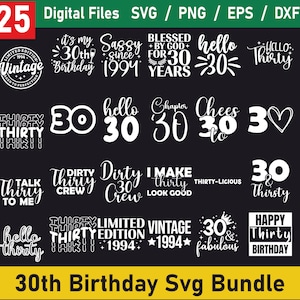 Paquete SVG del 30 cumpleaños, Hola 30 cumpleaños, Vintage 1994, Camisa de cumpleaños número 30 SVG, Feliz cumpleaños Svg, Regalo de cumpleaños número 30