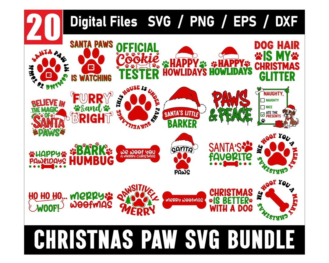 Santa Paws SVG Bundle, Dog Christmas Clipart, Christmas Svg, Pet ...