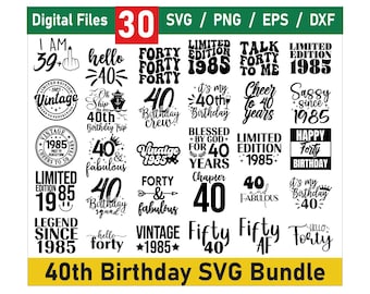 40th Birthday SVG Bundle, Birthday Girl Est. 1985 Svg, Png, Chapter 40 Svg, Vintage 1985 Birthday Gift Ideas, Forty Svg for Shirts, Hello 40
