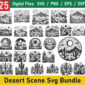Scena pustyni Svg Bundle, wektor sceny pustyni, krajobraz pustyni Svg, kaktus pustyni Svg, sylwetka sceny pustyni, clipart sceny pustyni