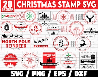 クリスマス スタンプ SVG バンドル、北極スタンプ SVG、クリスマス スタンプ SVG、サンタ メール SVG、特別配達 SVG、ギフト タグ SVG
