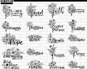 Scripture SVG Bundle, floral svg, faith svg, blessed svg, she is strong, christian png, Wildflowers Svg, Jesus quote Svg, Bible Verse Svg