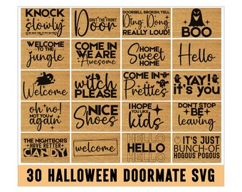 Pacchetto di zerbini SVG di Halloween, dolcetto o scherzetto pulisciti i piedi SVG, zerbino per la stagione spettrale, download digitale dello zerbino di Halloween, benvenuto Boo SVG