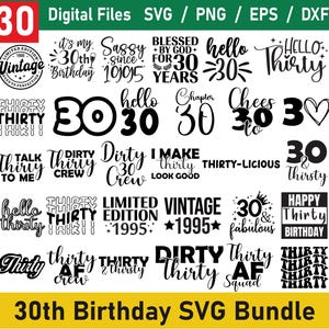 Paquete SVG de 30 cumpleaños, Hola 30 cumpleaños, Vintage 1995, Camiseta SVG de 30 cumpleaños, Feliz cumpleaños Svg, Regalo de 30 cumpleaños
