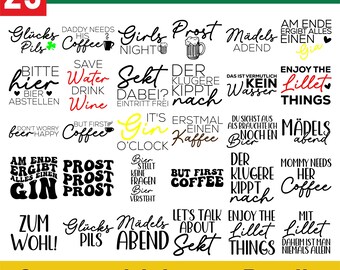 Paquete de SVG de bebidas alemanas, SVG de refranes alemanes, SVG de Aperol, SVG de alcohol, SVG de café, SVG de vino alemán, Lillet, SVG de Bier Sprüche alemán, Cricut