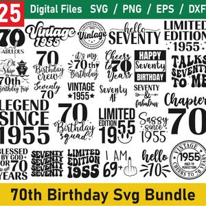 70e verjaardag SVG-bundel, Vintage 1955 Svg, Vintage 1955 Svg, 70e verjaardag Svg, 70e verjaardag 1955 Shirt, 1955 verjaardagscadeau, Hallo 70 svg