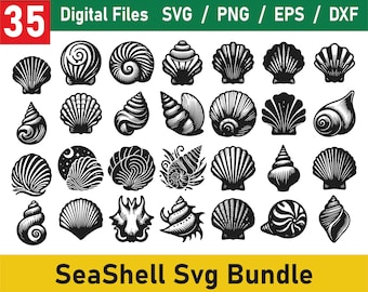 Seashell SVG Bundle, Conch Shell svg, Shell dxfs, Print and Cut Shell designs,, Seashell PNG Bundle, Seashell Clipart, Seashell SVG