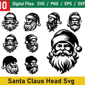 Paquete SVG de Papá Noel vintage, clipart de Papá Noel de la vieja escuela, SVG de cara de Papá Noel retro, SVG de Papá Noel navideño, cabeza de Papá Noel divertida para Navidad
