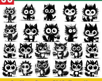 Koffie kat Svg, grappige koffie kat Svg clipart bundel, kat koffie drinken Svg, grappige kat cartoon Clipart, sarcastische koffie kat