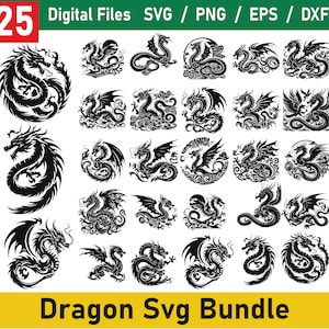 Bundle Svg Dragon, Dragon svg, fichier coupé Dragon, tête de dragon, des cliparts Dragon, Svg Animal, Silhouette de dragon, tatouage de Dragon svg