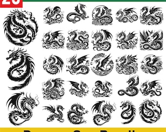 Dragon Svg Bundle, Dragon svg, Dragon Cut File, Dragons Head, Dragon Clipart, Animal Svg, Dragon Silhouette, Dragon tattoo svg