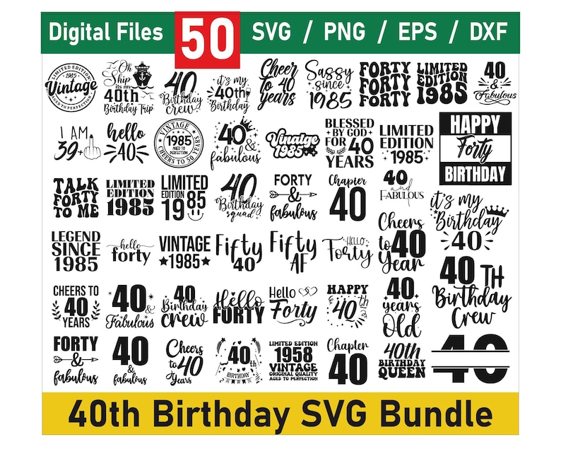 40th Birthday SVG Bundle, Vintage 1985 Birthday Gift Ideas, Birthday ...