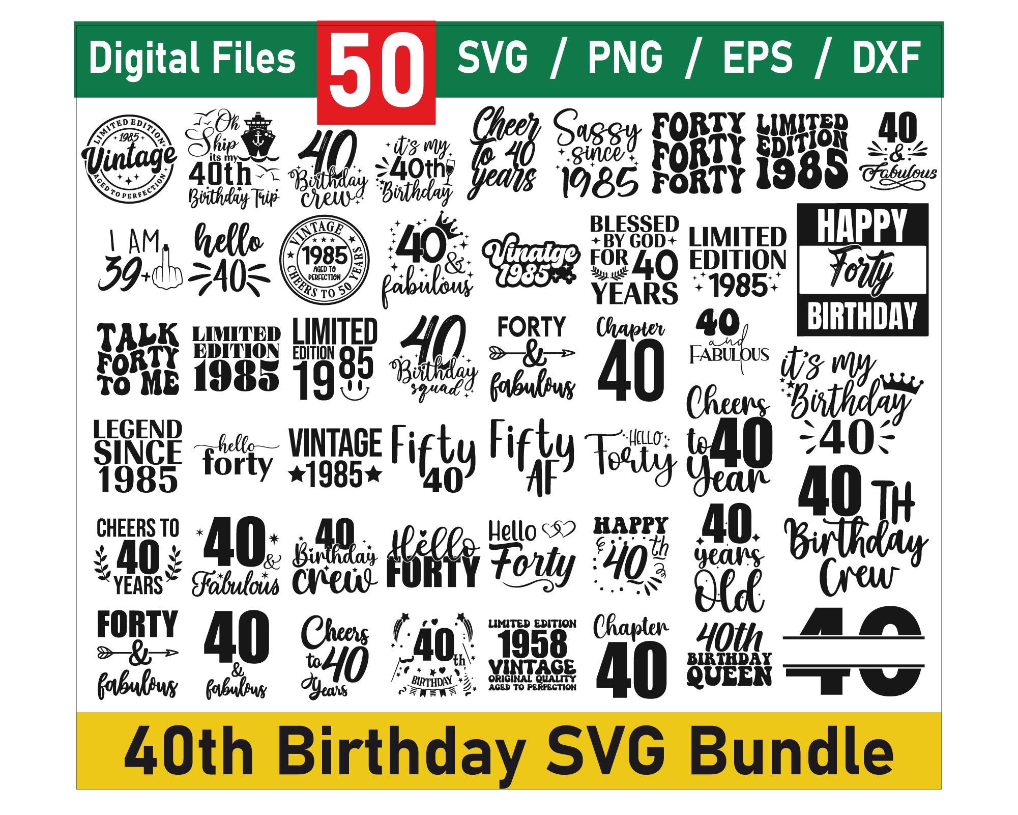40th Birthday SVG Bundle, Vintage 1985 Birthday Gift Ideas, Birthday ...