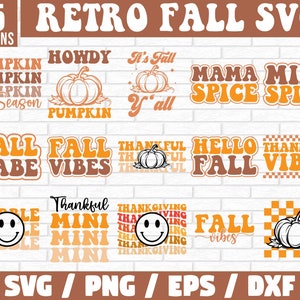 Retro Fall Bundle SVG PNG, Thanksgiving Svg, Fall vibes svg, Trendy svg, Coffee mug svg, Pumpkin svg, Groovy Autumn Svg, Fall Shirt svg