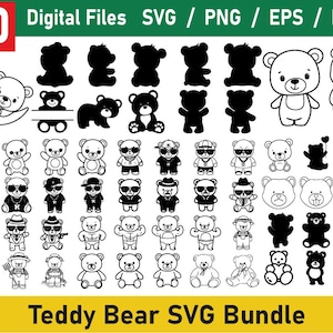 Bundle SVG ours en peluche, monogramme ours en peluche, contour ours en peluche, ours en peluche Svg, ours en peluche Png, ours Cricut, ours en peluche dxf