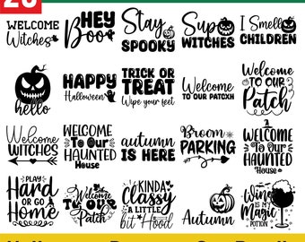 Pacchetto di zerbini di Halloween in formato SVG, cartello di benvenuto di Halloween in formato SVG, benvenuto Boo, pulisci i piedi con dolcetto o scherzetto, zerbino di Halloween in formato Png