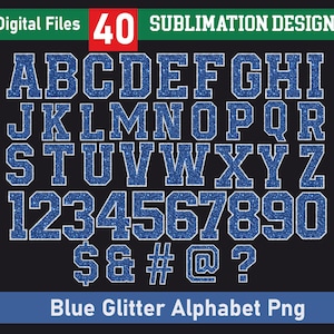 Letras do alfabeto azul e prata com glitter falso e lantejoulas, conjunto de números, clipart, alfabeto com glitter, letras azuis brilhantes png, sublimação