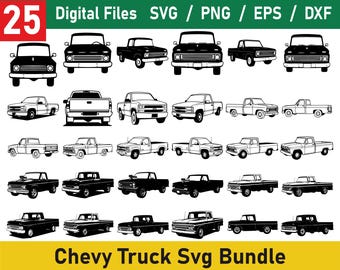 Paquete de siluetas de camionetas Chevy, silueta de camioneta, camionetas pickup SVG, camionetas pickup SVG, camionetas pickup SVG, camionetas pickup PNG, imágenes prediseñadas de camionetas Chevy, Chevy