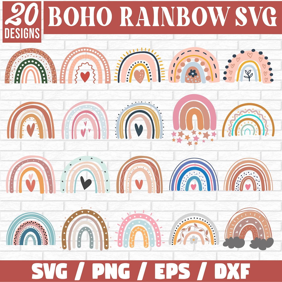 Boho Rainbow Svg Bundle, Cute Rainbow Svg, Boho Rainbow Clipart ...
