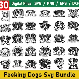 Peeking Dogs SVG Bundle, Peeking dog Panting face Complete breeds SVG and PNG bundle graphics - Peeking dogs puppy pet lover svg