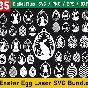 Paquete de huevos de Pascua cortados con láser Svg, adornos de conejito Svg, adornos de conejito Svg, archivos svg cortados con láser de Pascua, percha de Pascua svg, etiquetas de huevos de Pascua Svg