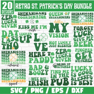 St Patrick&#39;s Day Svg Bundle, St Patrick&#39;s Day Rainbow Svg, Shamrocks Svg, Irish Svg, Luckey Vibes Svg, Retro St Patrick&#39;s Day Svg