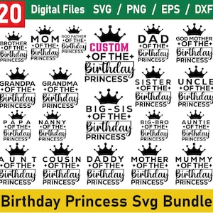 Paquete SVG de princesa de cumpleaños, mamá de la princesa de cumpleaños, papá de la princesa de cumpleaños, camisas de fiesta de cumpleaños, camisetas de cumpleaños a juego