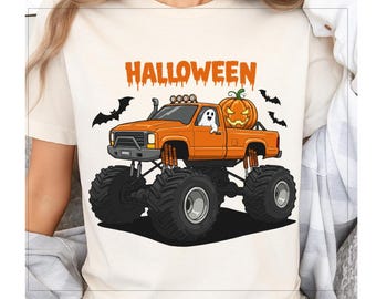 Halloween-vrachtwagen png, Monster Truck png, Jongens-Halloween png, Kinder-Halloween png, Pompoen png, Spook png, spookseizoen png Sublimatieontwerp