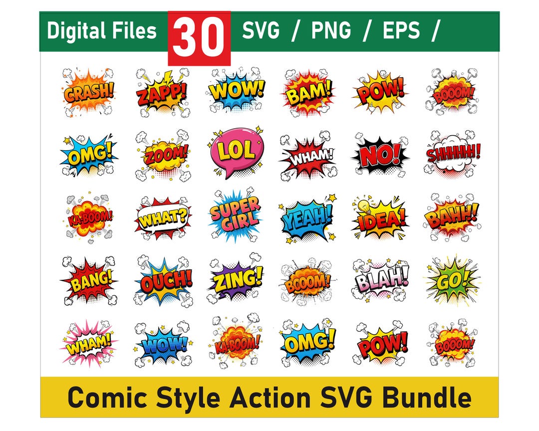 Comic Style Action Svg Bundle|, Art Svg, Comic Book Clipart, Comic ...