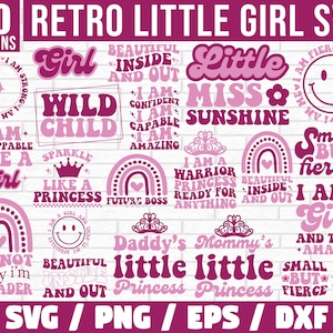 Retro kleines Mädchen SVG Bundle, kleine Mädchen Zitate, kleine Mädchen Sprüche, kleines Mädchen SVG, Retro Designs, lustige Kinder SVG, coole Kinder svg