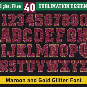 Maroon and Gold Chenille Alphabet bundle, Sequin Faux glitter Maroon and Gold Alphabet letters and number Set Clipart