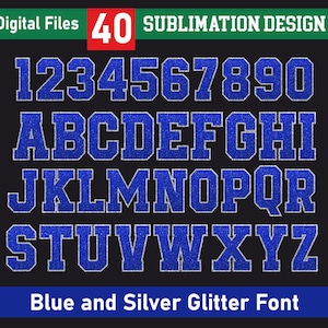 Glitter Sport Alphabet png Clip Art, Blue and Black Glitter Alphabet, Sparkling Blue Letters Png, Print File For Sublimation