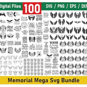 Memorial Svg Bundle, Remembrance Svg, In loving Memory Png, Angel Wings Svg, Memorial Svg Shirt, Memory Svg, Angels Wings svg bundle
