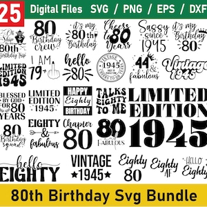 80er Geburtstag SVG Bundle, hallo achtzig svg, 80 und fabelhafte SVG, Vintage 1945 svg, 80 und fabelhafte SVG, 80er Geburtstags-Shirt