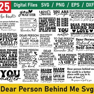 Pacchetto SVG "Cara persona dietro di me", alla persona dietro, citazioni positive svg, maglietta "Persona dietro di me" svg, cura di sé SVG, salute mentale SVG